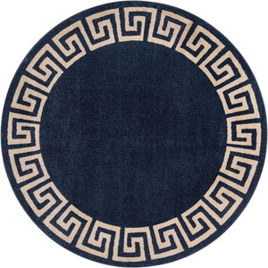 Navy Blue 7' 10 x 7' 10 Athens Round Area Rug 100% Polypropylene With Cotton Backing Easy Clean Indoor Living Dining Room Bedroom Office Carpet for Sale at Rug Engine