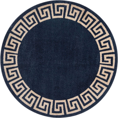 Navy Blue 7' 10 x 7' 10 Athens Round Area Rug 100% Polypropylene With Cotton Backing Easy Clean Indoor Living Dining Room Bedroom Office Carpet for Sale at Rug Engine