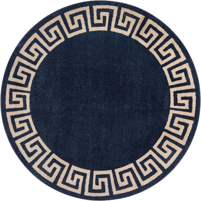 Navy Blue 7' 10 x 7' 10 Athens Round Area Rug 100% Polypropylene With Cotton Backing Easy Clean Indoor Living Dining Room Bedroom Office Carpet for Sale at Rug Engine