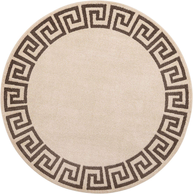 Beige and Brown 7' 10 x 7' 10 Athens Round Area Rug 100% Polypropylene With Cotton Backing Easy Clean Indoor Living Dining Room Bedroom Office Carpet for Sale at Rug Engine