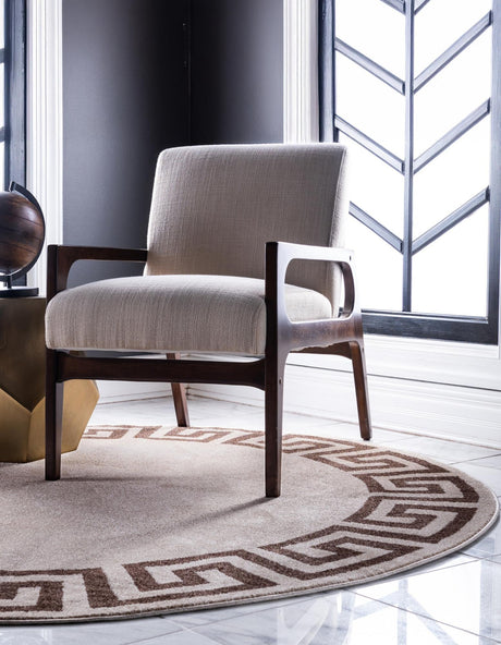 Beige and Brown 6' 1 x 6' 1 Athens Round Area Rug 100% Polypropylene With Cotton Backing Easy Clean Indoor Living Dining Room Bedroom Office Carpet for Sale at Rug Engine