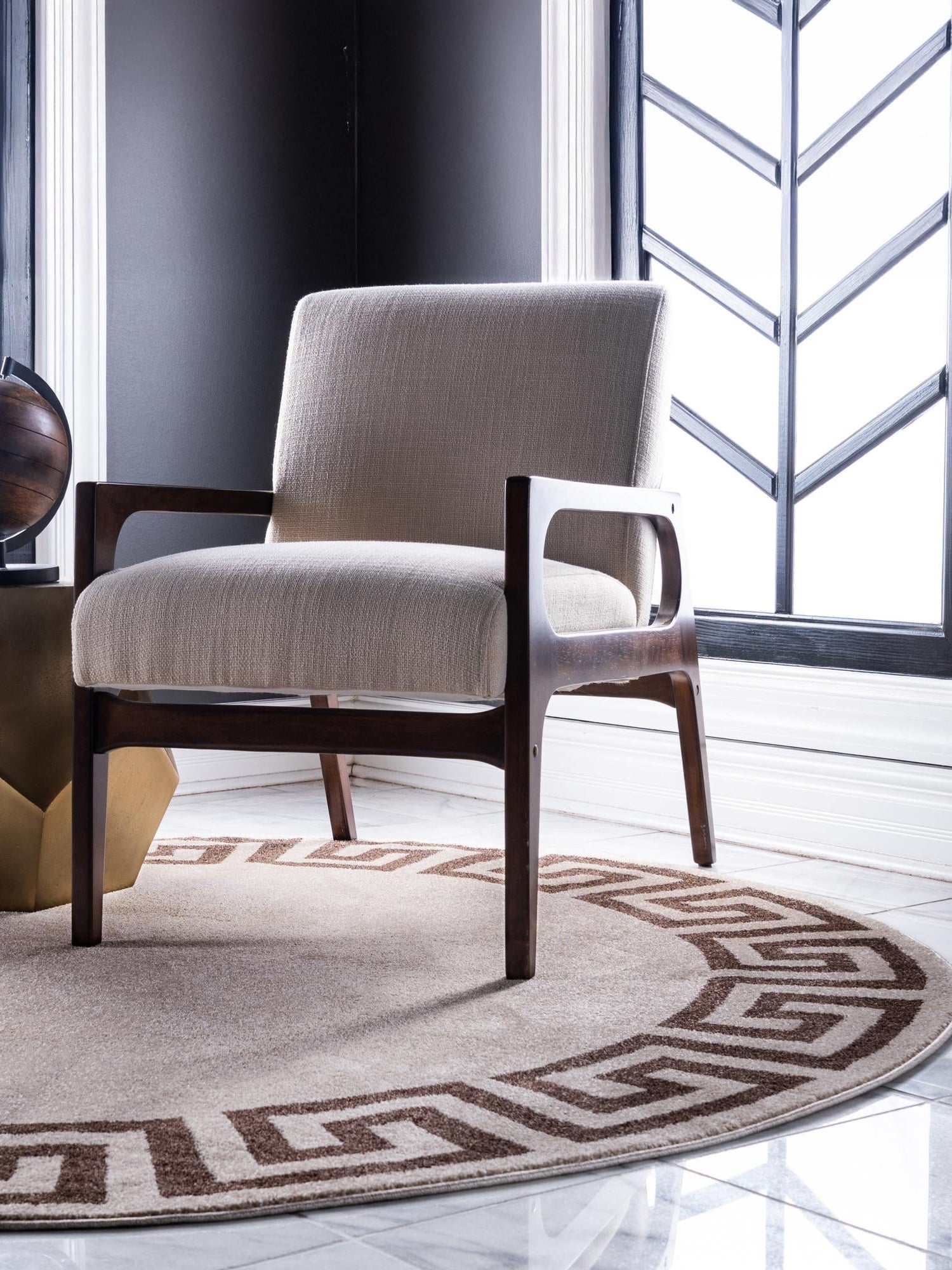 Beige and Brown 7' 10 x 7' 10 Athens Round Area Rug 100% Polypropylene With Cotton Backing Easy Clean Indoor Living Dining Room Bedroom Office Carpet for Sale at Rug Engine