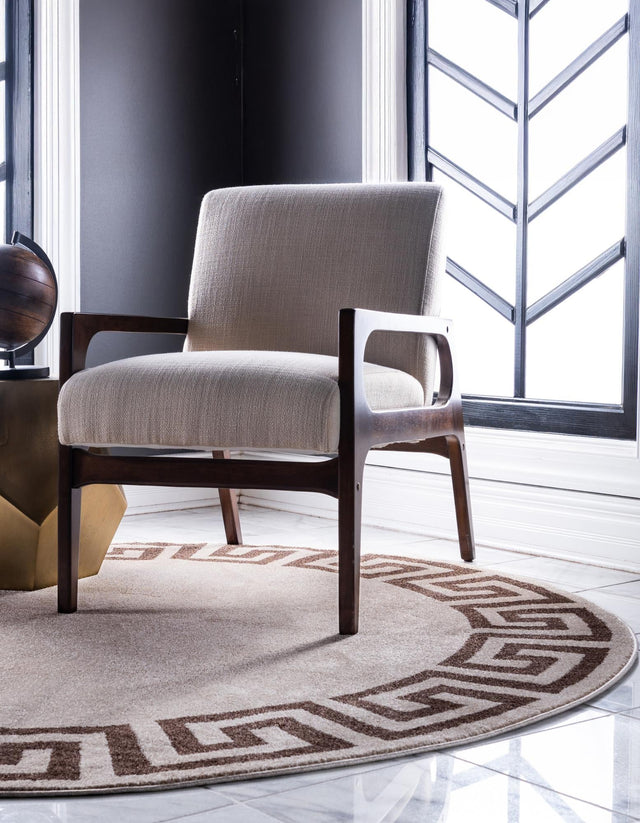 Beige and Brown 7' 10 x 7' 10 Athens Round Area Rug 100% Polypropylene With Cotton Backing Easy Clean Indoor Living Dining Room Bedroom Office Carpet for Sale at Rug Engine