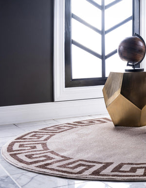 Beige and Brown 6' 1 x 6' 1 Athens Round Area Rug 100% Polypropylene With Cotton Backing Easy Clean Indoor Living Dining Room Bedroom Office Carpet for Sale at Rug Engine