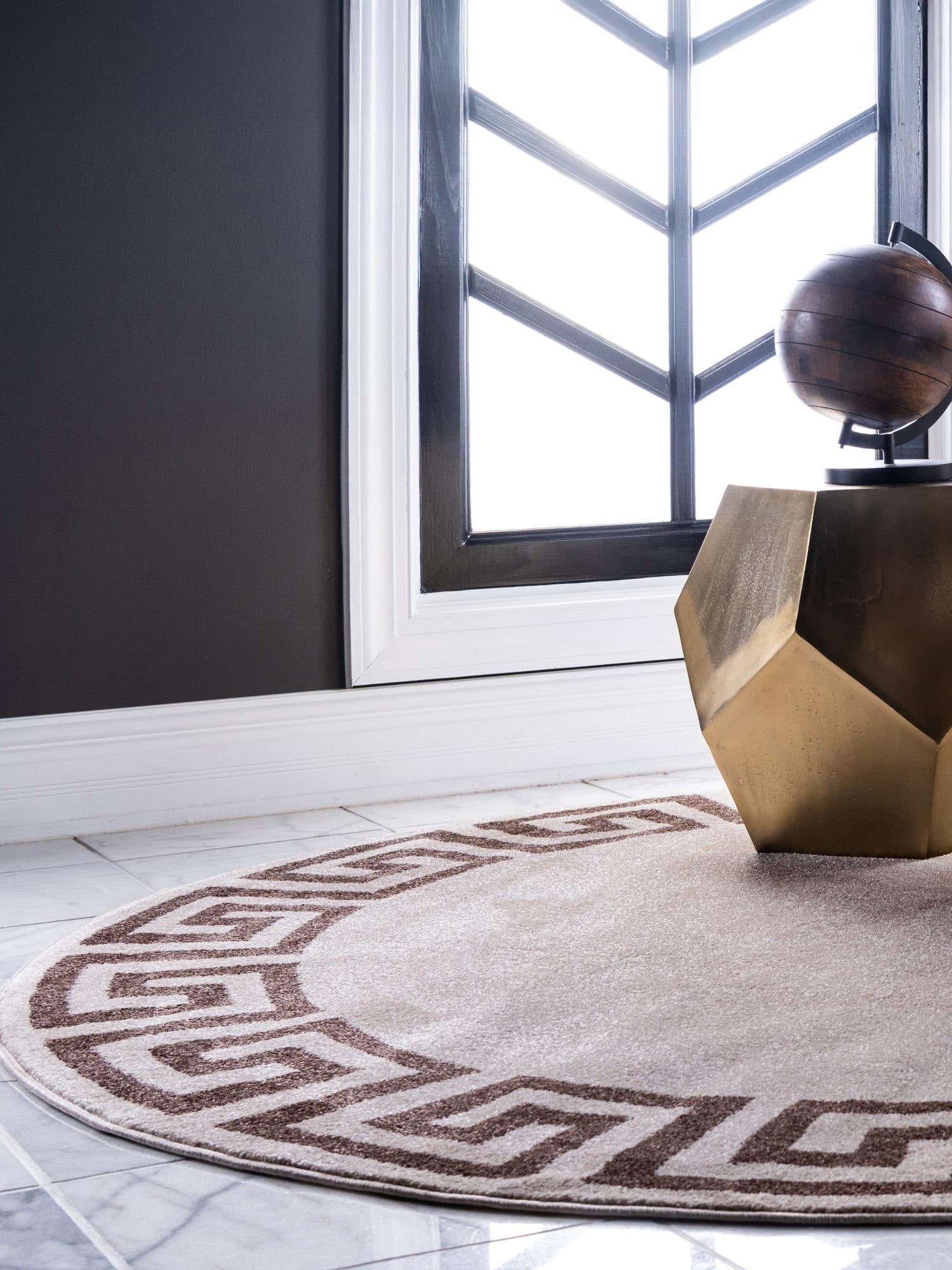 Beige and Brown 7' 10 x 7' 10 Athens Round Area Rug 100% Polypropylene With Cotton Backing Easy Clean Indoor Living Dining Room Bedroom Office Carpet for Sale at Rug Engine