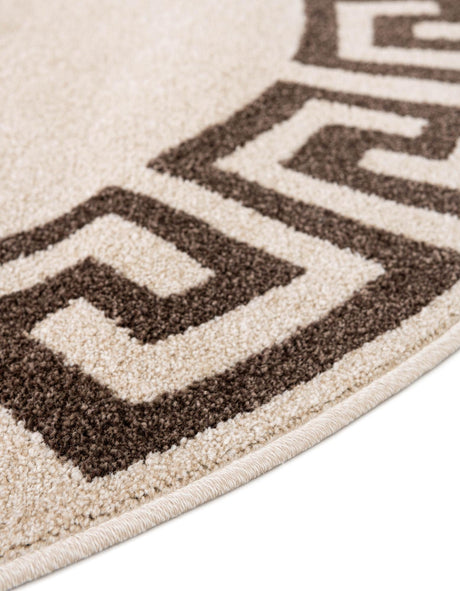 Beige and Brown 7' 10 x 7' 10 Athens Round Area Rug 100% Polypropylene With Cotton Backing Easy Clean Indoor Living Dining Room Bedroom Office Carpet for Sale at Rug Engine