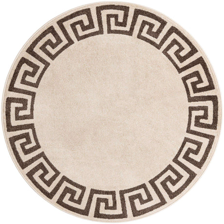 Beige and Brown 6' 1 x 6' 1 Athens Round Area Rug 100% Polypropylene With Cotton Backing Easy Clean Indoor Living Dining Room Bedroom Office Carpet for Sale at Rug Engine
