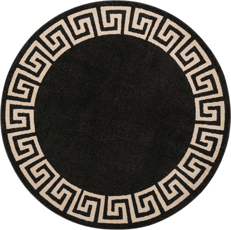 Charcoal 7' 10 x 7' 10 Athens Round Area Rug 100% Polypropylene With Cotton Backing Easy Clean Indoor Living Dining Room Bedroom Office Carpet for Sale at Rug Engine