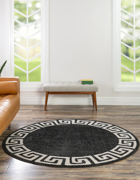 Charcoal 6' 1 x 6' 1 Athens Round Area Rug 100% Polypropylene With Cotton Backing Easy Clean Indoor Living Dining Room Bedroom Office Carpet for Sale at Rug Engine