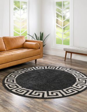 Charcoal 7' 10 x 7' 10 Athens Round Area Rug 100% Polypropylene With Cotton Backing Easy Clean Indoor Living Dining Room Bedroom Office Carpet for Sale at Rug Engine