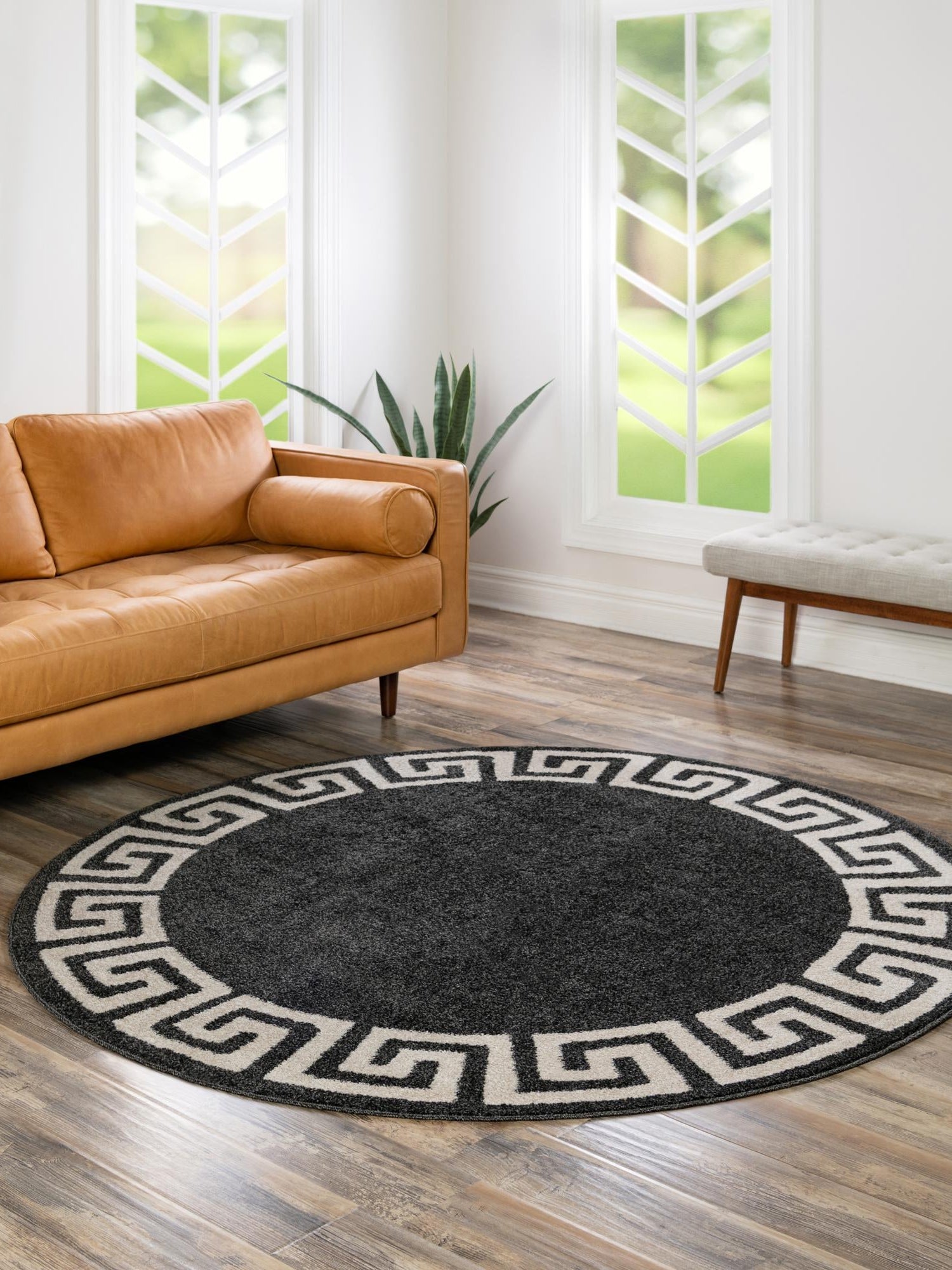 Charcoal 6' 1 x 6' 1 Athens Round Area Rug 100% Polypropylene With Cotton Backing Easy Clean Indoor Living Dining Room Bedroom Office Carpet for Sale at Rug Engine