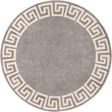 Gray 7' 10 x 7' 10 Athens Round Area Rug 100% Polypropylene With Cotton Backing Easy Clean Indoor Living Dining Room Bedroom Office Carpet for Sale at Rug Engine