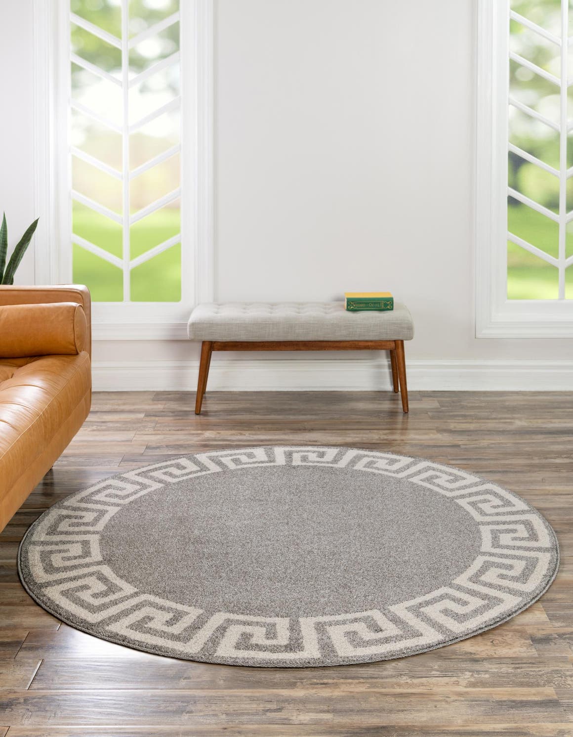 Gray 6' 1 x 6' 1 Athens Round Area Rug 100% Polypropylene With Cotton Backing Easy Clean Indoor Living Dining Room Bedroom Office Carpet for Sale at Rug Engine