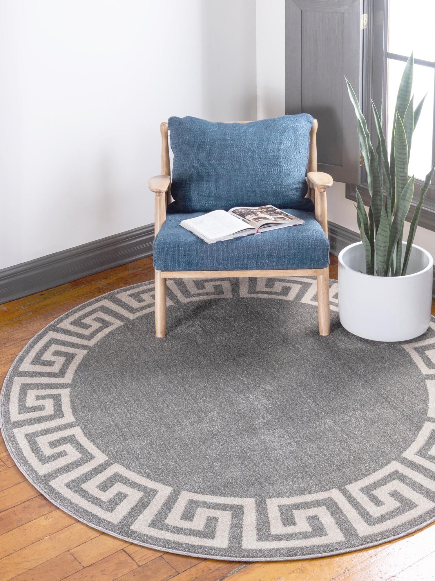 Gray 7' 10 x 7' 10 Athens Round Area Rug 100% Polypropylene With Cotton Backing Easy Clean Indoor Living Dining Room Bedroom Office Carpet for Sale at Rug Engine