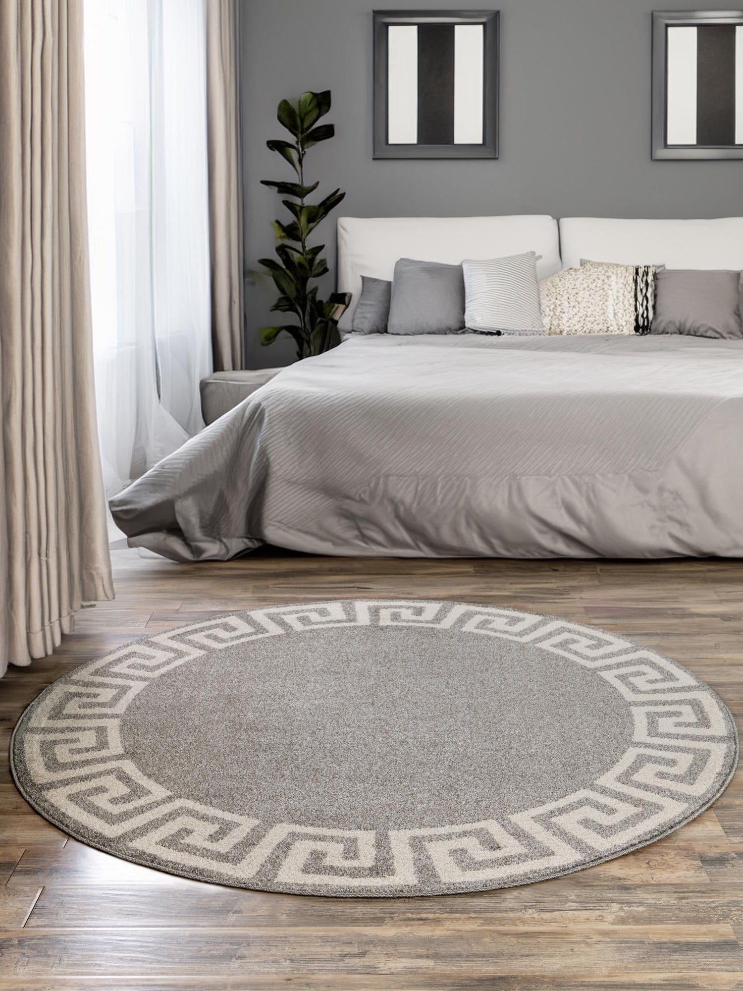 Gray 7' 10 x 7' 10 Athens Round Area Rug 100% Polypropylene With Cotton Backing Easy Clean Indoor Living Dining Room Bedroom Office Carpet for Sale at Rug Engine