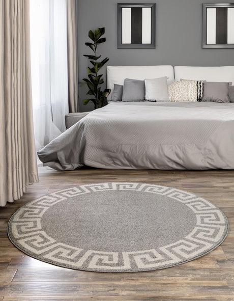 Gray 7' 10 x 7' 10 Athens Round Area Rug 100% Polypropylene With Cotton Backing Easy Clean Indoor Living Dining Room Bedroom Office Carpet for Sale at Rug Engine