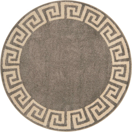 Gray 6' 1 x 6' 1 Athens Round Area Rug 100% Polypropylene With Cotton Backing Easy Clean Indoor Living Dining Room Bedroom Office Carpet for Sale at Rug Engine