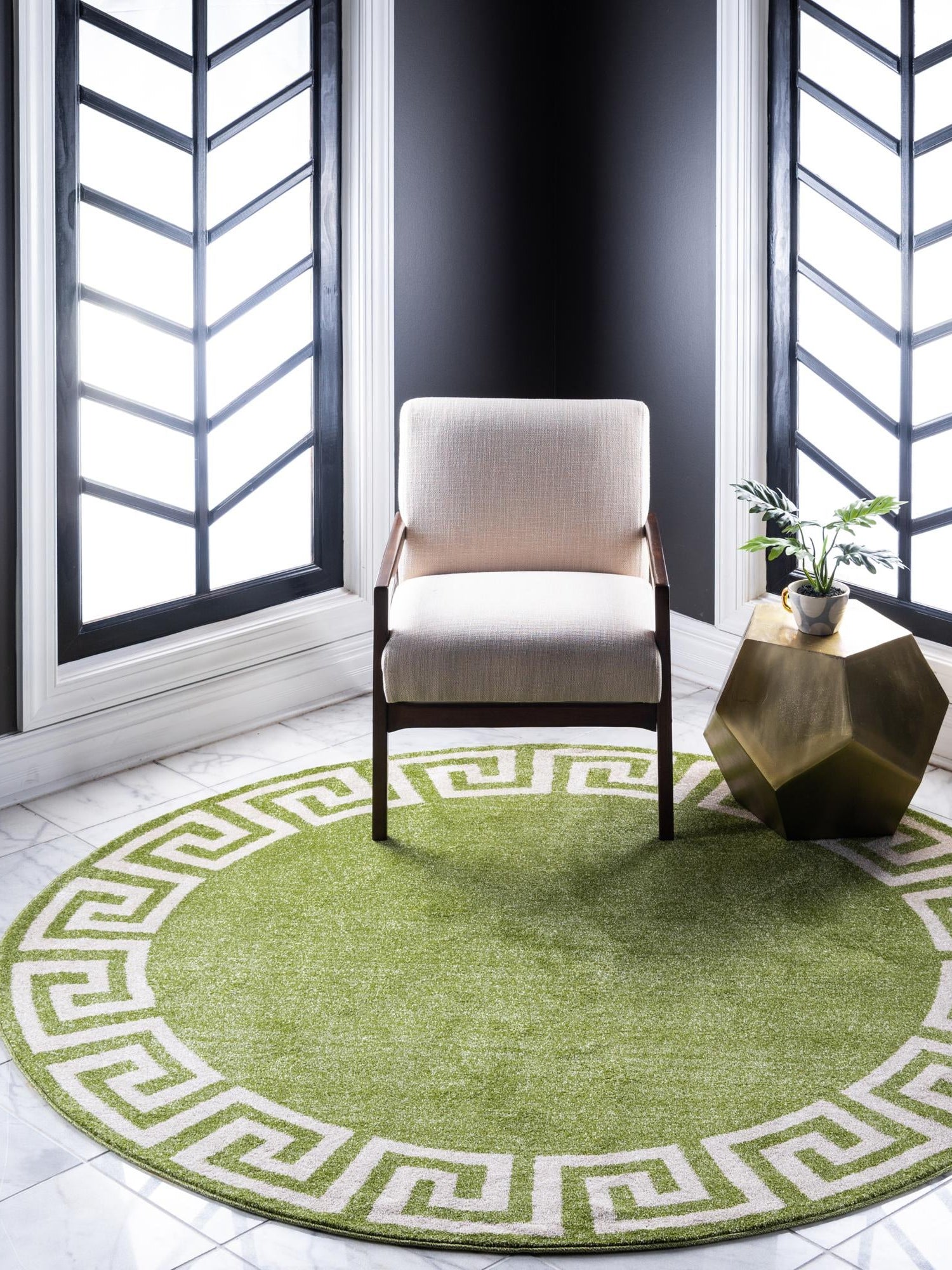 Light Green 6' 1 x 6' 1 Athens Round Area Rug 100% Polypropylene With Cotton Backing Easy Clean Indoor Living Dining Room Bedroom Office Carpet for Sale at Rug Engine