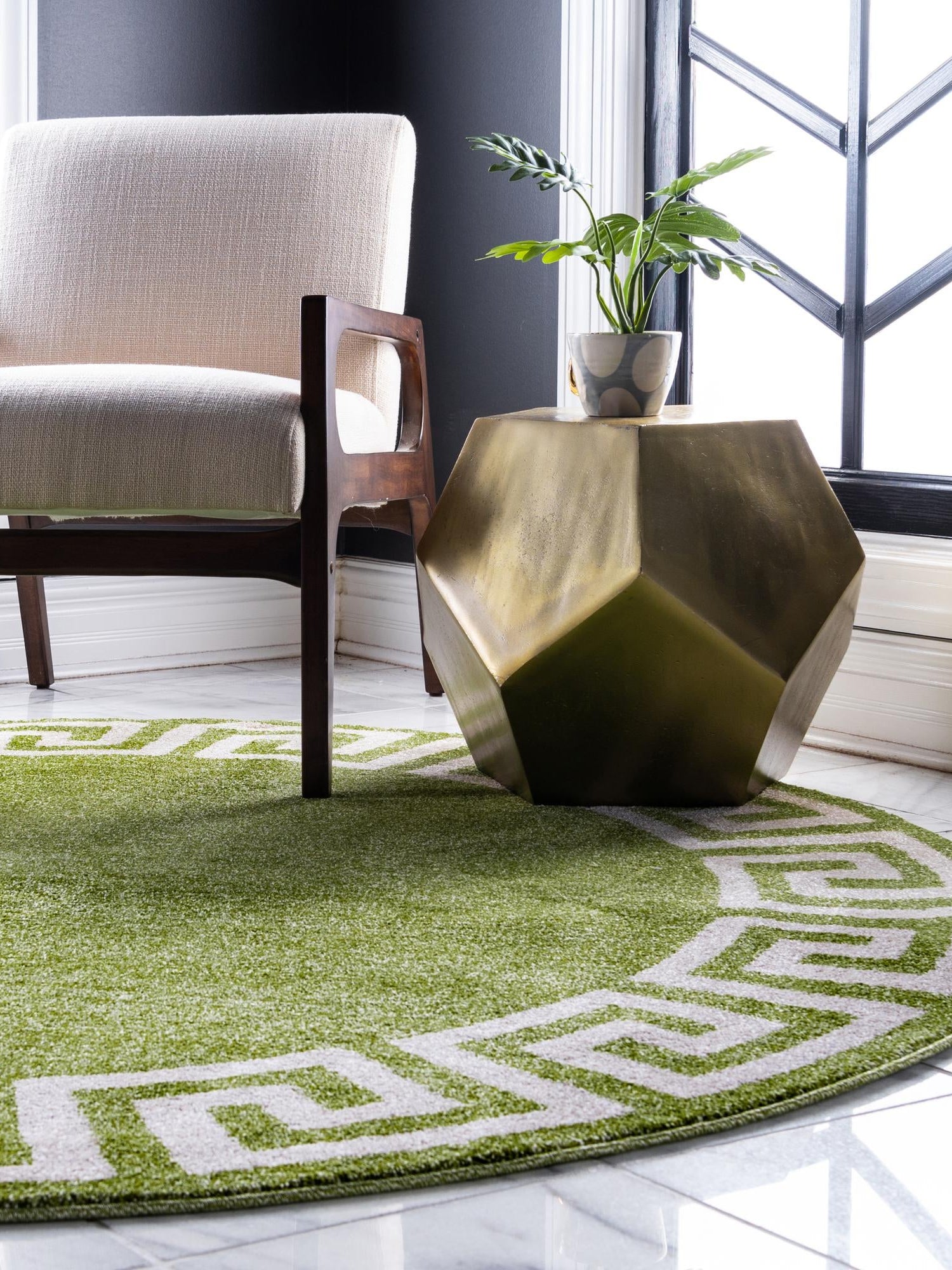 Light Green 6' 1 x 6' 1 Athens Round Area Rug 100% Polypropylene With Cotton Backing Easy Clean Indoor Living Dining Room Bedroom Office Carpet for Sale at Rug Engine