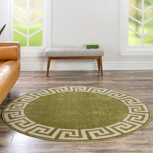Light Green 7' 10 x 7' 10 Athens Round Area Rug 100% Polypropylene With Cotton Backing Easy Clean Indoor Living Dining Room Bedroom Office Carpet for Sale at Rug Engine