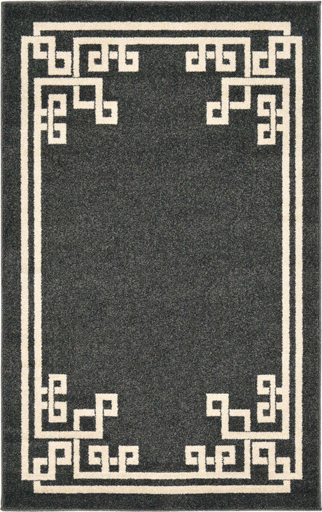 Black 3' 1 x 5' 3 Athens Rectangle Area Rug 100% Polypropylene With Cotton Backing Easy Clean Indoor Living Dining Room Bedroom Office Carpet for Sale at Rug Engine