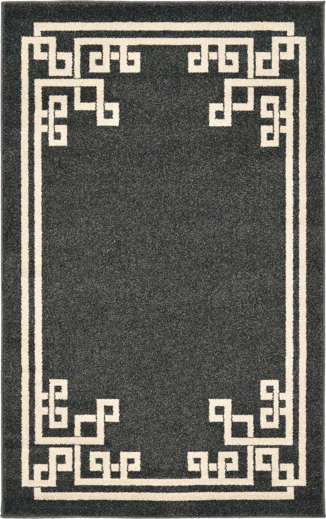 Black 3' 1 x 5' 3 Athens Rectangle Area Rug 100% Polypropylene With Cotton Backing Easy Clean Indoor Living Dining Room Bedroom Office Carpet for Sale at Rug Engine
