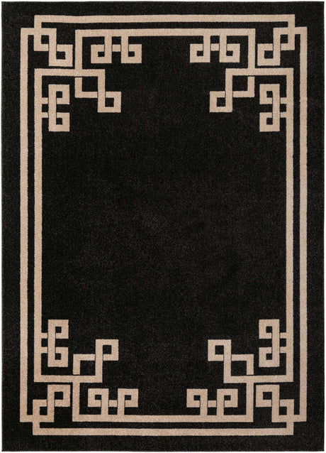 Black 7' 1 x 10' Athens Rectangle Area Rug 100% Polypropylene With Cotton Backing Easy Clean Indoor Living Dining Room Bedroom Office Carpet for Sale at Rug Engine