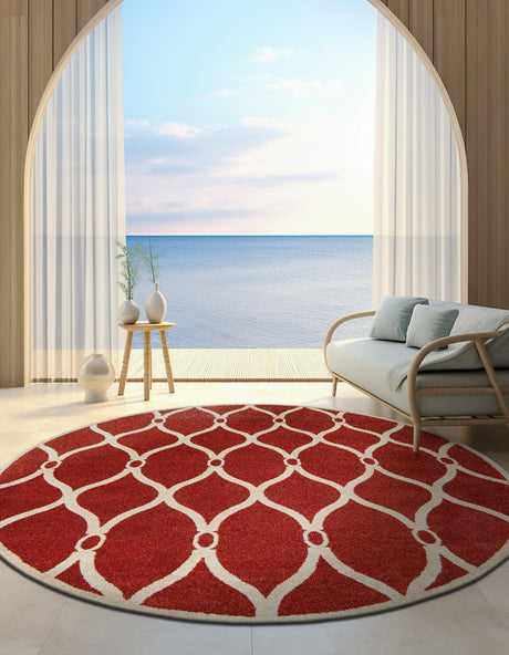 Terracotta 6' x 6' Trellis Round Area Rug Geometric Modern Unique Durable Easy Clean Carpet for Contemporary Interior Design for Sale at Rug Engine