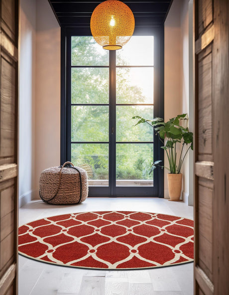 Terracotta 6' x 6' Trellis Round Area Rug Geometric Modern Unique Durable Easy Clean Carpet for Contemporary Interior Design for Sale at Rug Engine