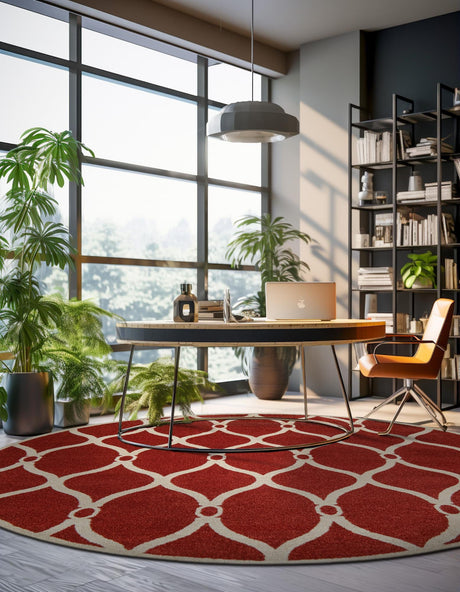 Terracotta 6' x 6' Trellis Round Area Rug Geometric Modern Unique Durable Easy Clean Carpet for Contemporary Interior Design for Sale at Rug Engine