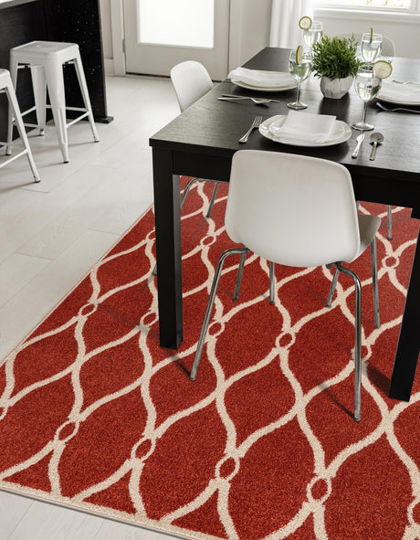 Terracotta 5' 1 x 8' Trellis Rectangle Area Rug Geometric Modern Unique Durable Easy Clean Carpet for Contemporary Interior Design for Sale at Rug Engine