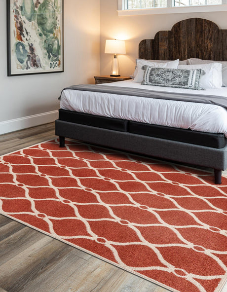 Terracotta 5' 1 x 8' Trellis Rectangle Area Rug Geometric Modern Unique Durable Easy Clean Carpet for Contemporary Interior Design for Sale at Rug Engine