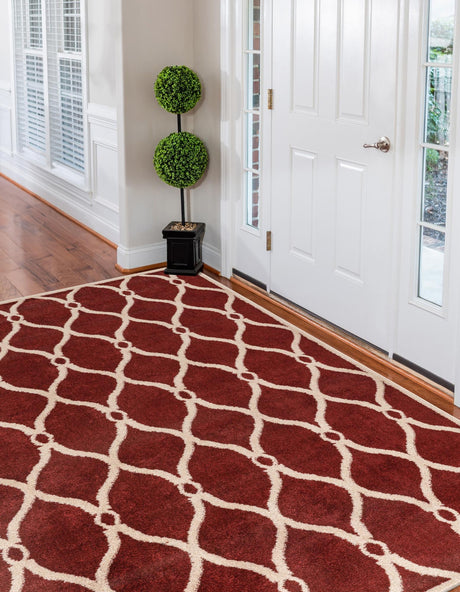 Red 5' 1 x 8' Trellis Rectangle Area Rug Geometric Modern Unique Durable Easy Clean Carpet for Contemporary Interior Design for Sale at Rug Engine