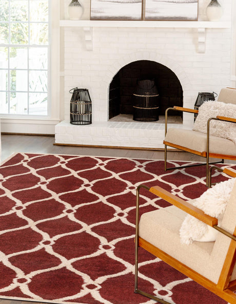Red 5' 1 x 8' Trellis Rectangle Area Rug Geometric Modern Unique Durable Easy Clean Carpet for Contemporary Interior Design for Sale at Rug Engine