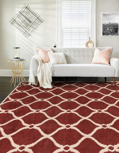 Red 5' 1 x 8' Trellis Rectangle Area Rug Geometric Modern Unique Durable Easy Clean Carpet for Contemporary Interior Design for Sale at Rug Engine