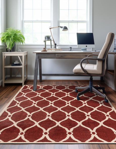 Red 5' 1 x 8' Trellis Rectangle Area Rug Geometric Modern Unique Durable Easy Clean Carpet for Contemporary Interior Design for Sale at Rug Engine