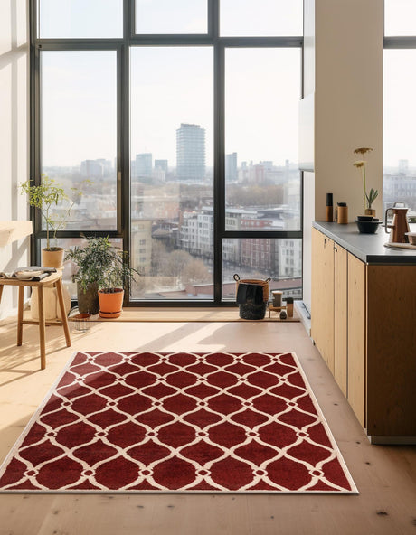 Red 5' 1 x 8' Trellis Rectangle Area Rug Geometric Modern Unique Durable Easy Clean Carpet for Contemporary Interior Design for Sale at Rug Engine