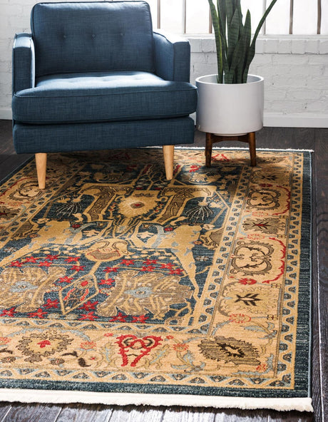 Navy Blue 5' 1 x 8' Sahand Rectangle Area Rug Affordable Easy Clean Traditional Design Durable Carpet for Home Interior Design Living Room Dining Office for Sale at Rug Engine
