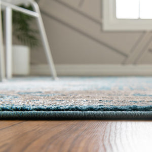 Light Blue 8' x 8' Salzburg Round Area Rug Stain Resistant Easy Clean Traditional Classic Design Durable Carpet for Affordable Interior Home Decorating for Sale at Rug Engine