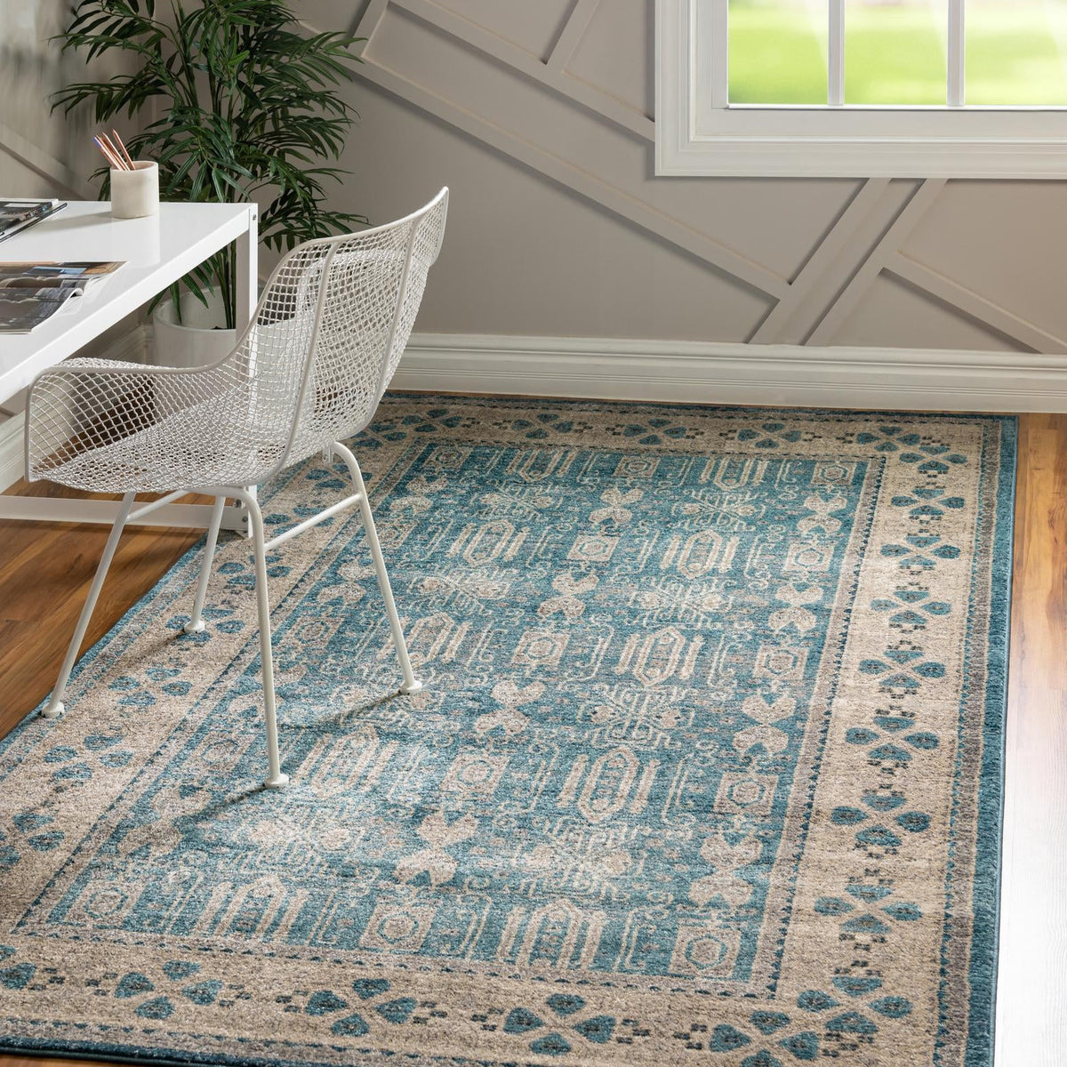 Light Blue 2' x 3' 1 Salzburg Rectangle Area Rug Stain Resistant Easy ...