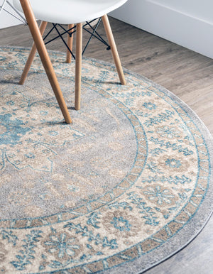 Gray 4' 1 x 4' 1 Salzburg Round Area Rug Stain Resistant Easy Clean Traditional Classic Design Durable Carpet for Affordable Interior Home Decorating for Sale at Rug Engine
