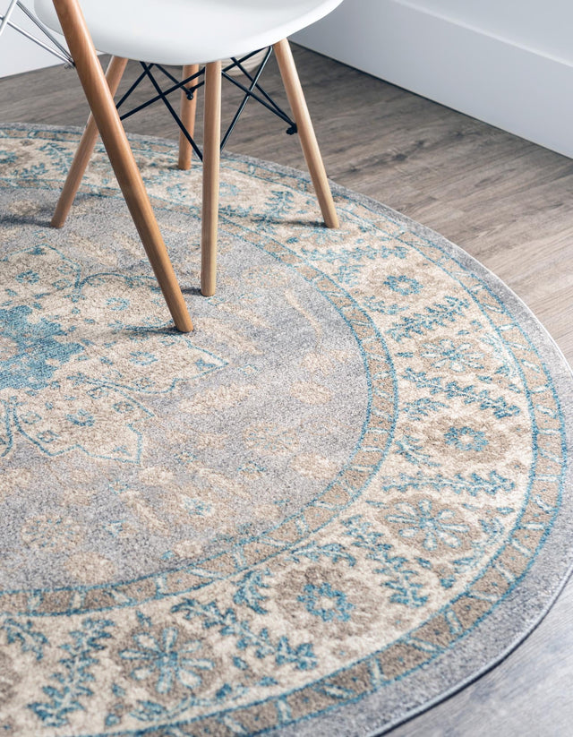 Gray 8' x 8' Salzburg Round Area Rug Stain Resistant Easy Clean Traditional Classic Design Durable Carpet for Affordable Interior Home Decorating for Sale at Rug Engine