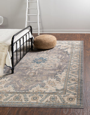 Gray 6' 1 x 9' Salzburg Rectangle Area Rug Stain Resistant Easy Clean Traditional Classic Design Durable Carpet for Affordable Interior Home Decorating for Sale at Rug Engine