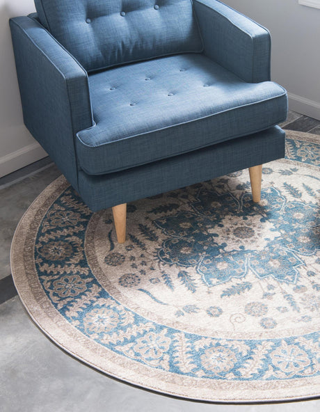 Cream 7' 3 x 7' 3 Salzburg Round Area Rug