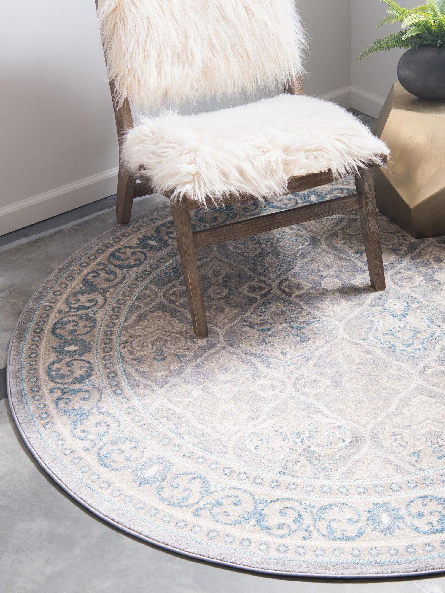 Gray 8' x 8' Salzburg Round Area Rug Stain Resistant Easy Clean Traditional Classic Design Durable Carpet for Affordable Interior Home Decorating for Sale at Rug Engine