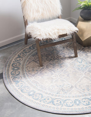 Gray 8' x 8' Salzburg Round Area Rug Stain Resistant Easy Clean Traditional Classic Design Durable Carpet for Affordable Interior Home Decorating for Sale at Rug Engine