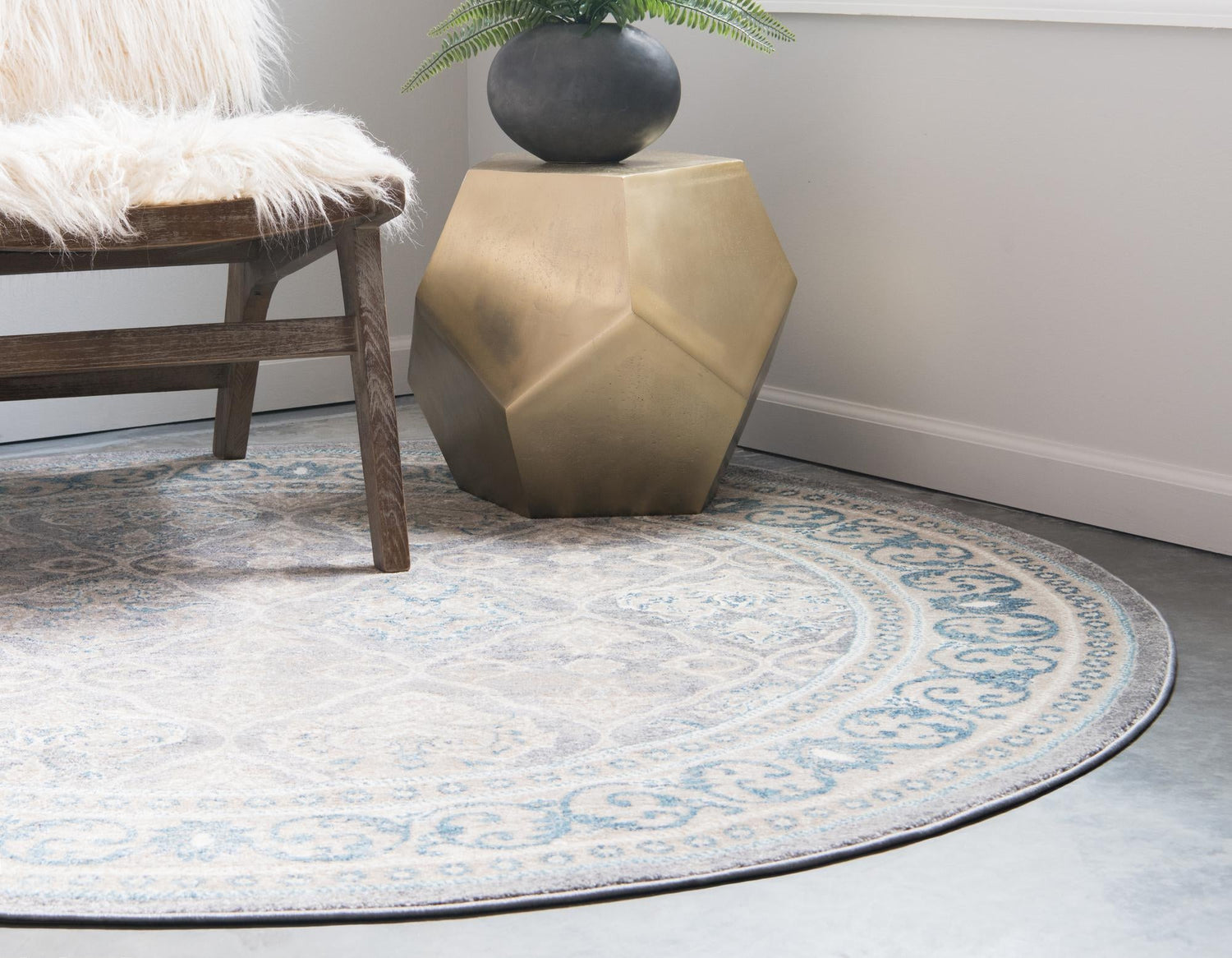 Gray 8' x 8' Salzburg Round Area Rug Stain Resistant Easy Clean Traditional Classic Design Durable Carpet for Affordable Interior Home Decorating for Sale at Rug Engine