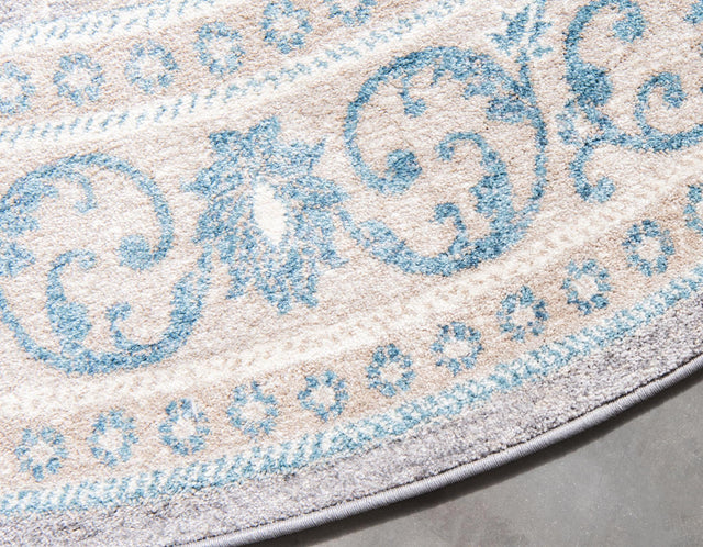 Gray 8' x 8' Salzburg Round Area Rug Stain Resistant Easy Clean Traditional Classic Design Durable Carpet for Affordable Interior Home Decorating for Sale at Rug Engine