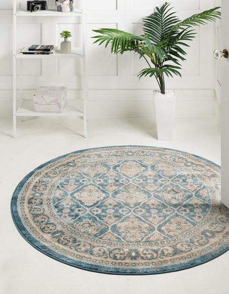 Light Blue 7' 3 x 7' 3 Salzburg Round Area Rug