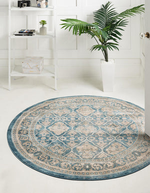 Light Blue 4' 1 x 4' 1 Salzburg Round Area Rug
